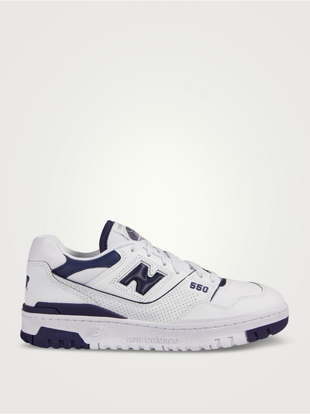 New Balance women’s White and Navy 550 Leather Sneaker